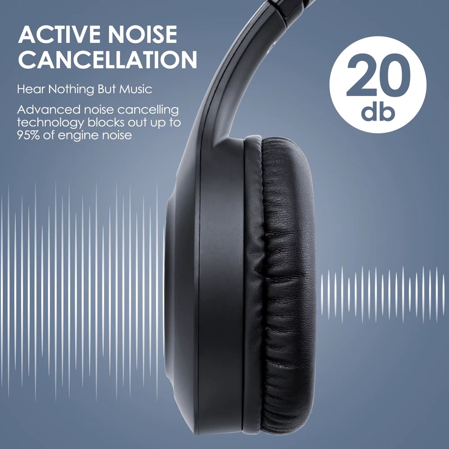 JH-ANC923 Active Noise Cancelling Wireless Headset Foldable Over-Ear Bluetooth Headphone with Mic Hi-Fi Stereo Deep Bass