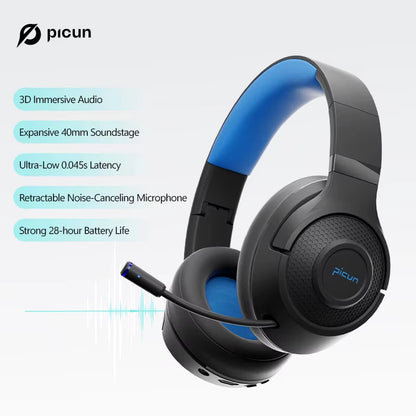 BG01 Wireless Gaming Headset with Microphone Lightweight Over-Ear Bluetooth 5.3 Headphones for Phone PC