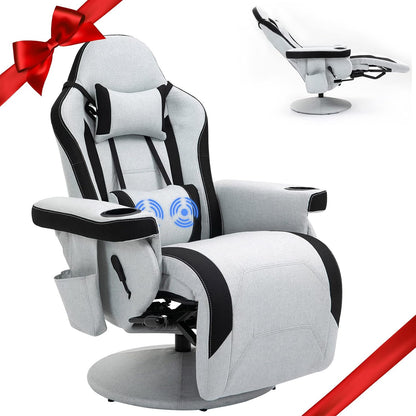 Ergonomic Gaming Chair with Adjustable Massage Lumbar Support and Headrest, Grey with Footrest