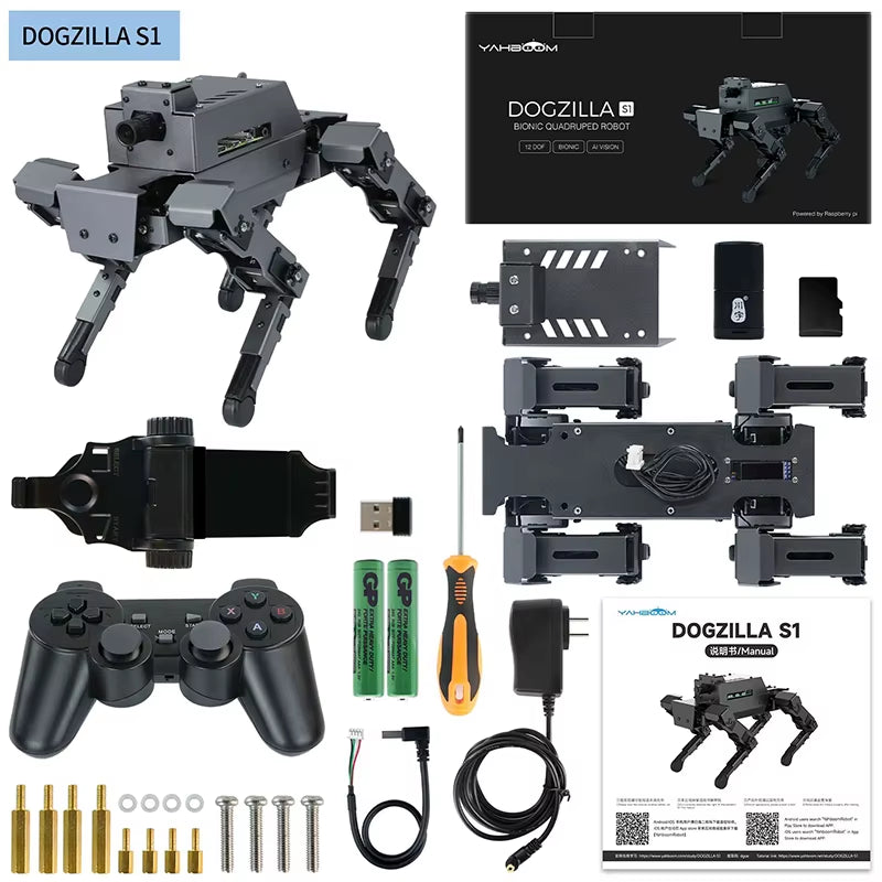 12DOF Quadruped Bionic 4-Legged AI Robot Dog Electronic Kit for ROS2 Raspberry Pi 5 Support Python Programming RVIZ Simulation