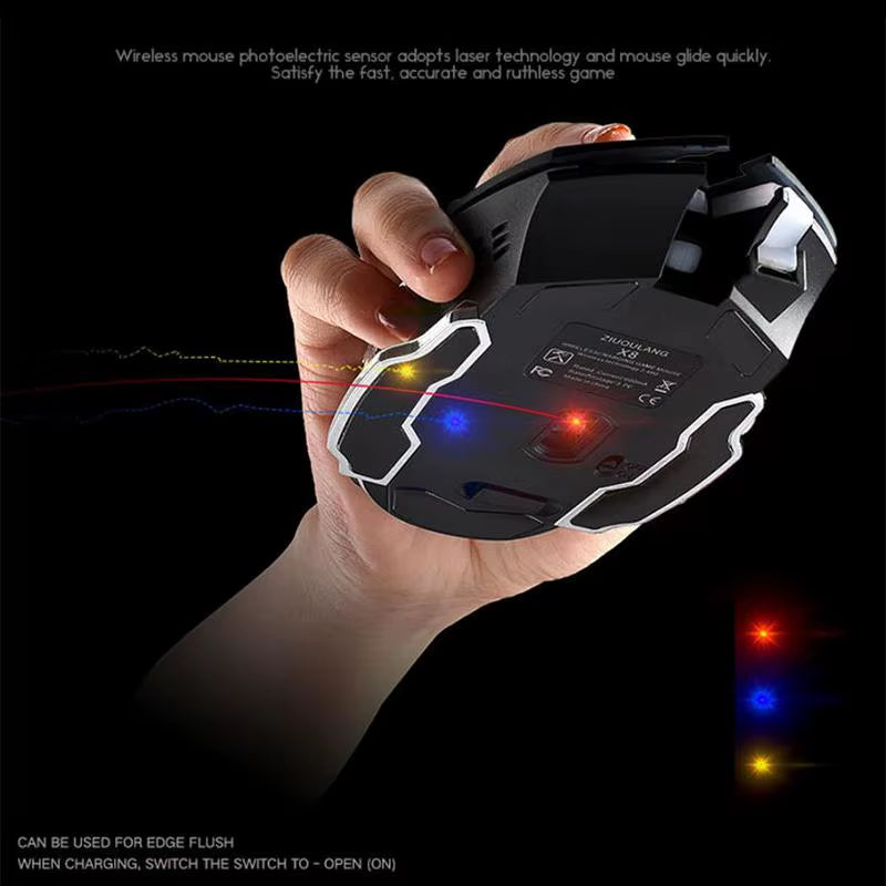 Rechargeable X8 Wireless Ergonomic Gaming Mouse with Silent LED Backlighting and USB Optical Sensor