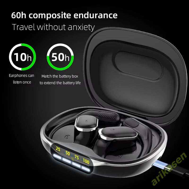 Open Ear Headphones Bluetooth 5.4 Wireless Earbuds TWS 60 Hours Playtime Dual Mic Clear Call Sports Air Conduction Headphones