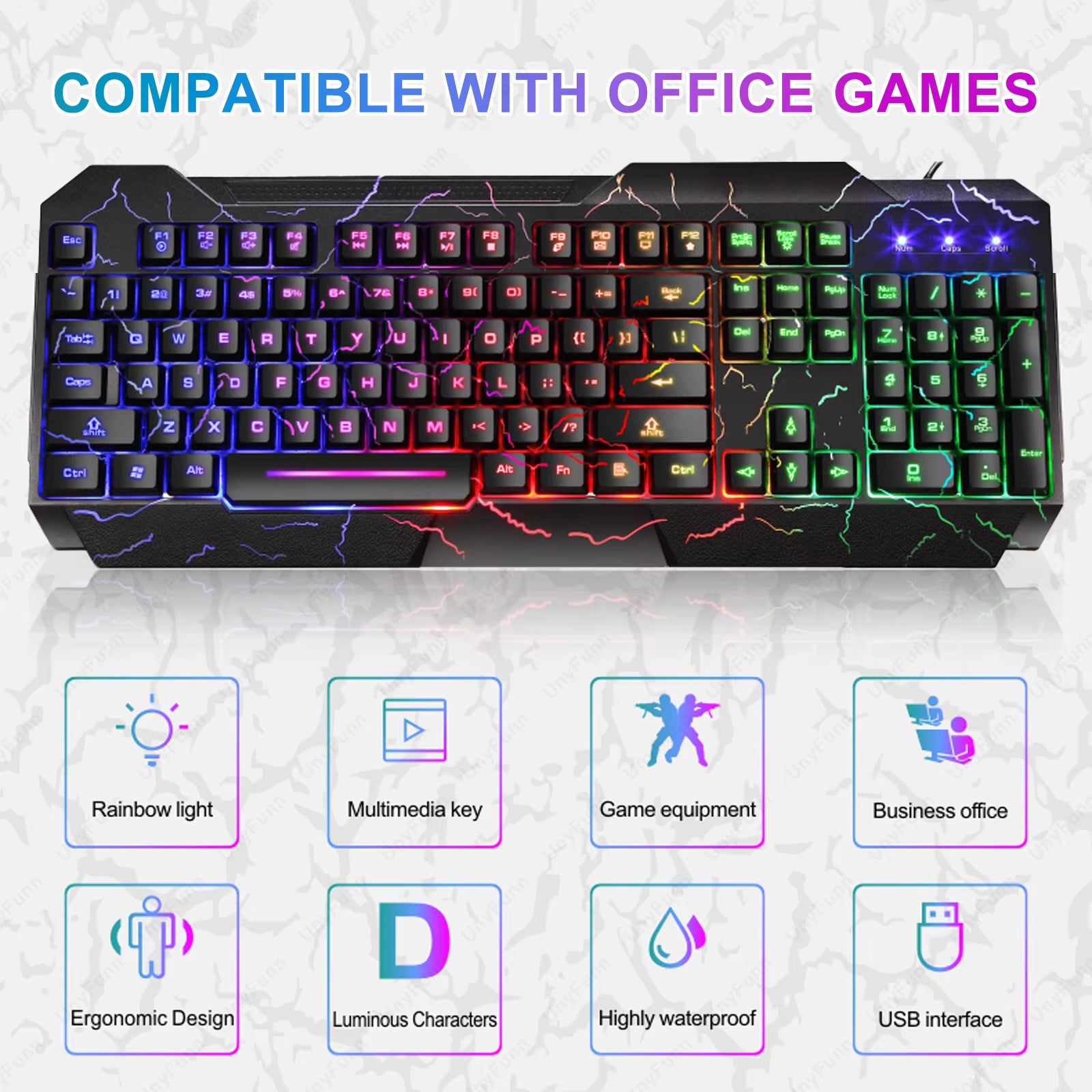 Ergonomic Gaming Keyboard and Mouse Set with Rainbow Backlight and Membrane Feel