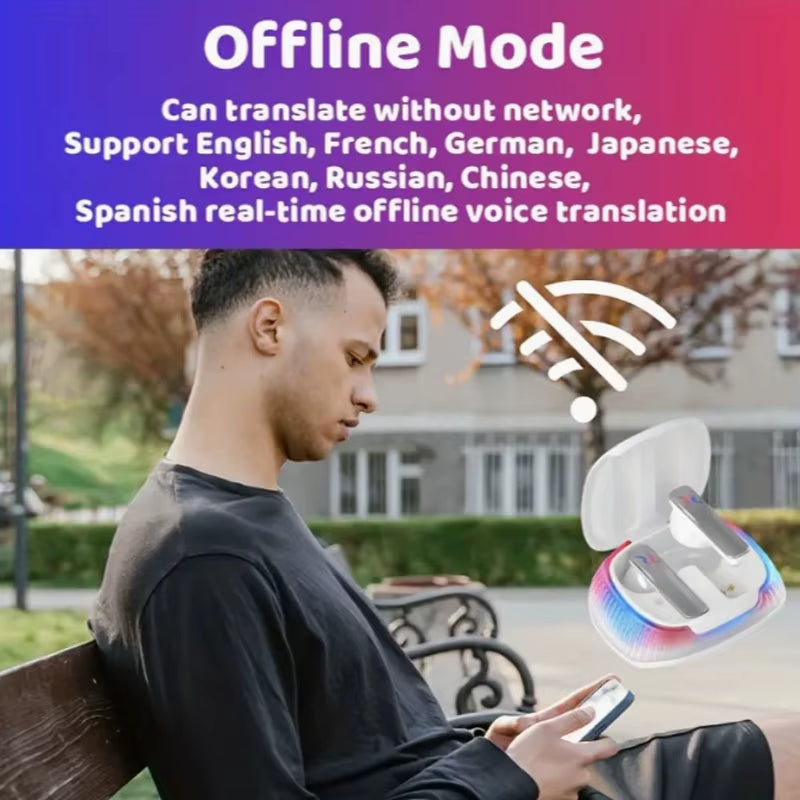 Online and Offline 4 Translation Modes, 74 Language Translation Headset Intelligent Voice Translation Real-Time Support AI Conve