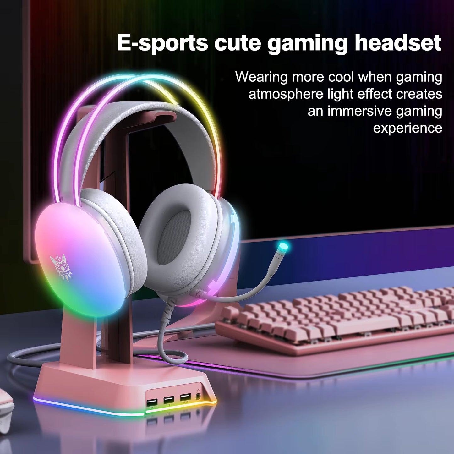 Esports Gaming Headset with Full RGB Lighting and Microphone for PC Gamers