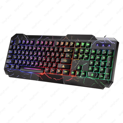 Ergonomic Gaming Keyboard and Mouse Set with Rainbow Backlight and Membrane Feel