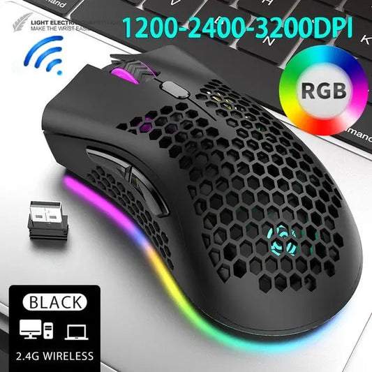 BM600 Rechargeable Wireless Gaming Mouse with RGB Lighting - USB 2.4G Honeycomb Design for Desktop and Laptop Use