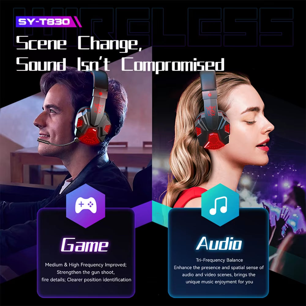 Professional Bluetooth Gaming Headphones with Detachable Microphone for Laptop Xbox Smart Phone Gamer Headset Gifts