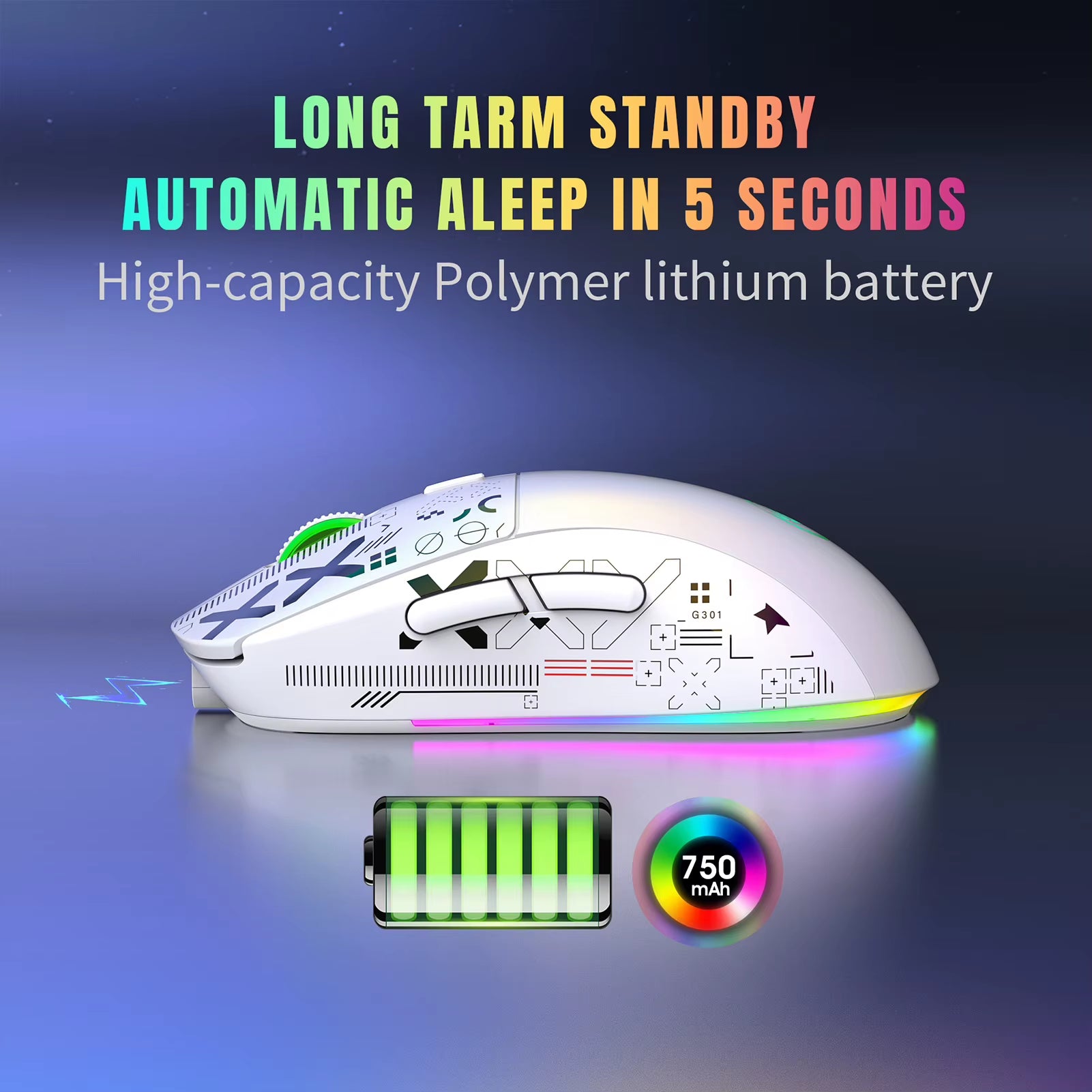 T90 2.4G Wireless Ergonomic Mechanical Gaming Mouse with RGB Lighting, 3600 DPI, and 10 Million Keystroke Durability