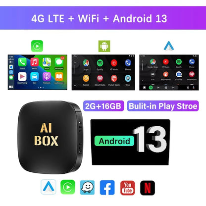 Android 13 Ai Box Wired to Wireless Carplay Android Auto Adapter Wifi for Youtube Nexflit Cars Smart Ai Box Bulit in Play Stroe