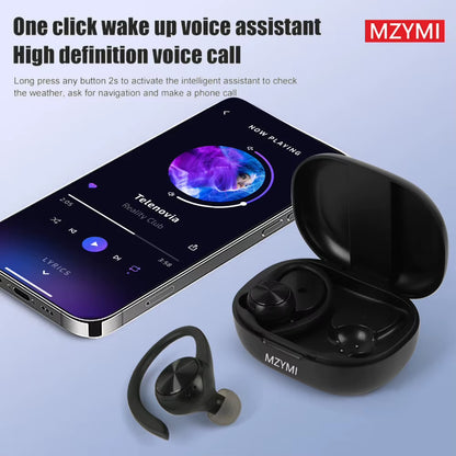 MZYMI Mini Wireless Bluetooth Headphones R200 Touch Control Earphones with Earhook TWS 9D Stereo Sound Earbuds for Sport