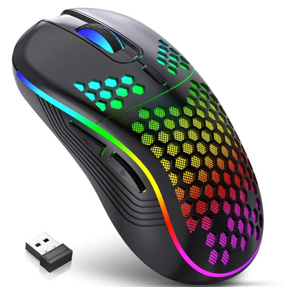 2.4GHz Wireless Gaming Mouse with RGB Lighting, Adjustable DPI, and Ergonomic Honeycomb Design for Desktop and Laptop Use