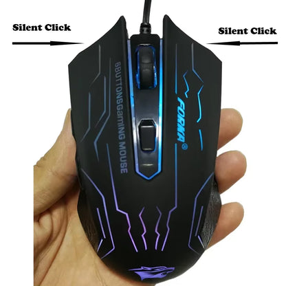 FORKA Silent Click USB Wired Gaming Mouse with 6 Buttons and 3200 DPI - Mute Optical Mouse for PC, Laptop, and Notebook Gaming