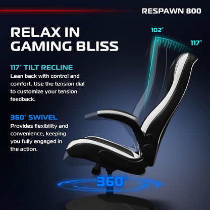 800 Racing-Inspired Gaming Rocker Chair, White RSP 800 BLK WHT