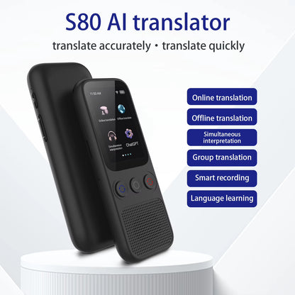 S80 Language AI Translator Device with 138 Languages Voice Translating 17 Offline Translation Simultaneous Interpretation