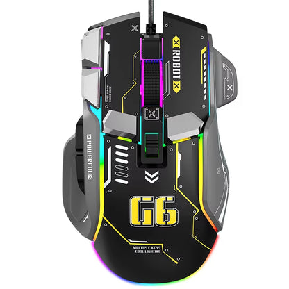 G6 Wired Gaming Mouse with 128000 DPI, Chipa826 RGB, Macro-Programmable, Ergonomic Design for Enhanced Gaming and Productivity