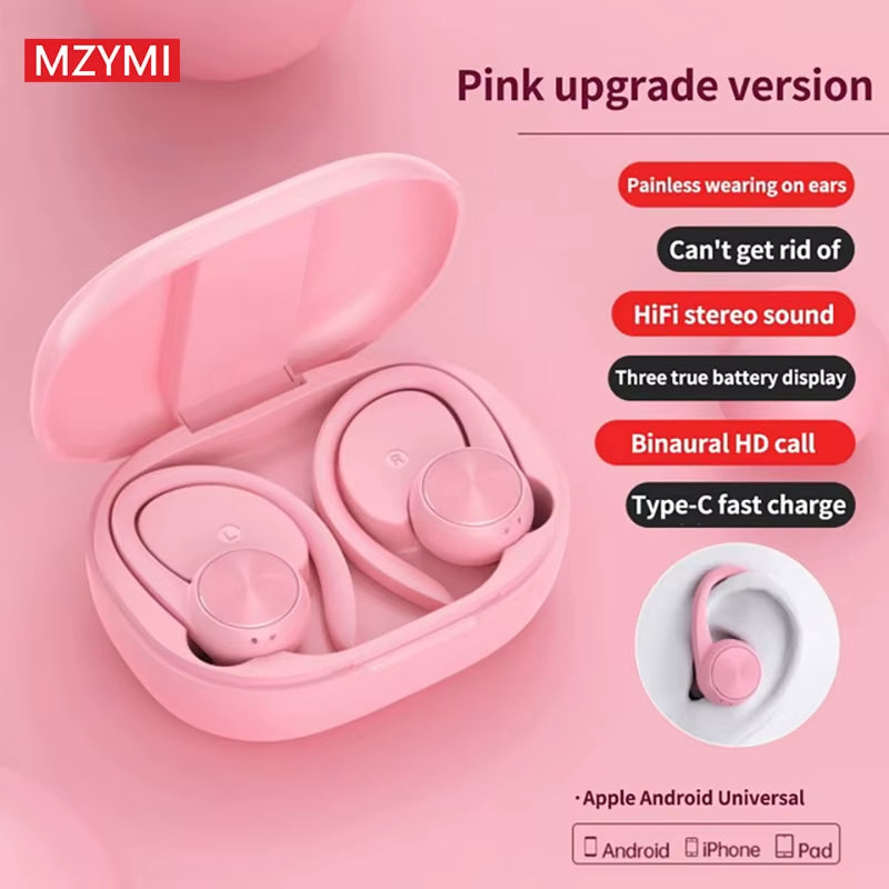 MZYMI Mini Wireless Bluetooth Headphones R200 Touch Control Earphones with Earhook TWS 9D Stereo Sound Earbuds for Sport