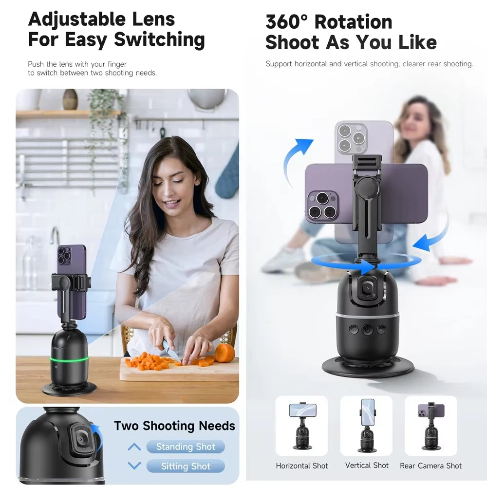 AI P03 Smart Gimbal 360° Auto Face Tracking Gimbal All-In-One Rotation for Smartphone Video Vlog Stabilizer Tripod Phone Holder