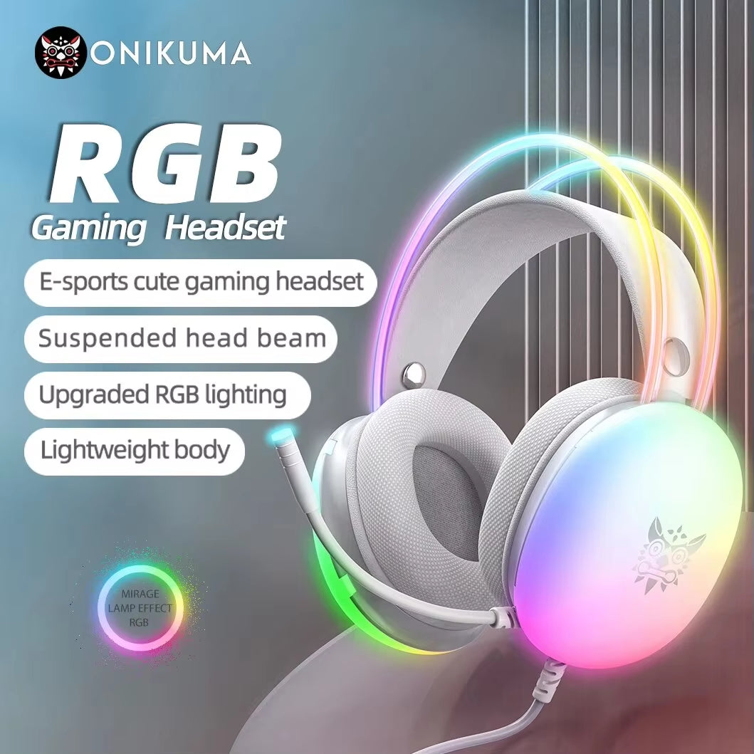 Esports Gaming Headset with Full RGB Lighting and Microphone for PC Gamers