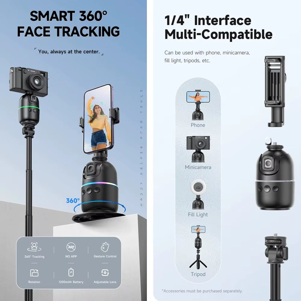 2024 AI Smart Gimbal 360° Auto Face Tracking Gimbal All-In-One Rotation for Smartphone Video Vlog Stabilizer Phone Holder