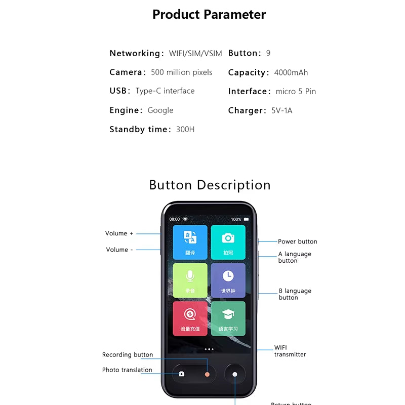 T7 4G the Internet Smart Voice Translator 138 Multi Languages in Real Time Online Instant off Line Translation AI Conversion