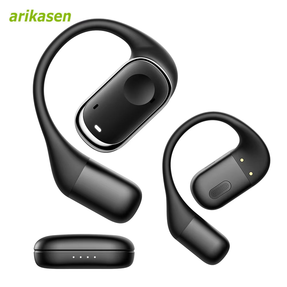 Open-Ear Headphones with Stable Comfort & Hi-Res Sound Pure Bass Boost Bluetooth 5.3 Earbuds OWS Wireless Headphones for Sports