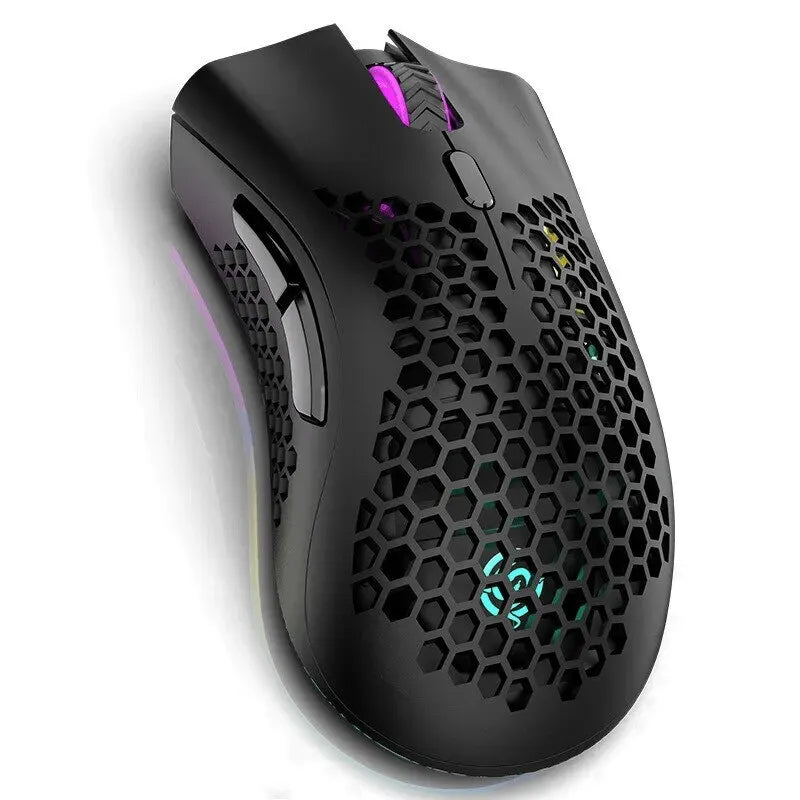 BM600 Rechargeable Wireless Gaming Mouse with RGB Lighting - USB 2.4G Honeycomb Design for Desktop and Laptop Use