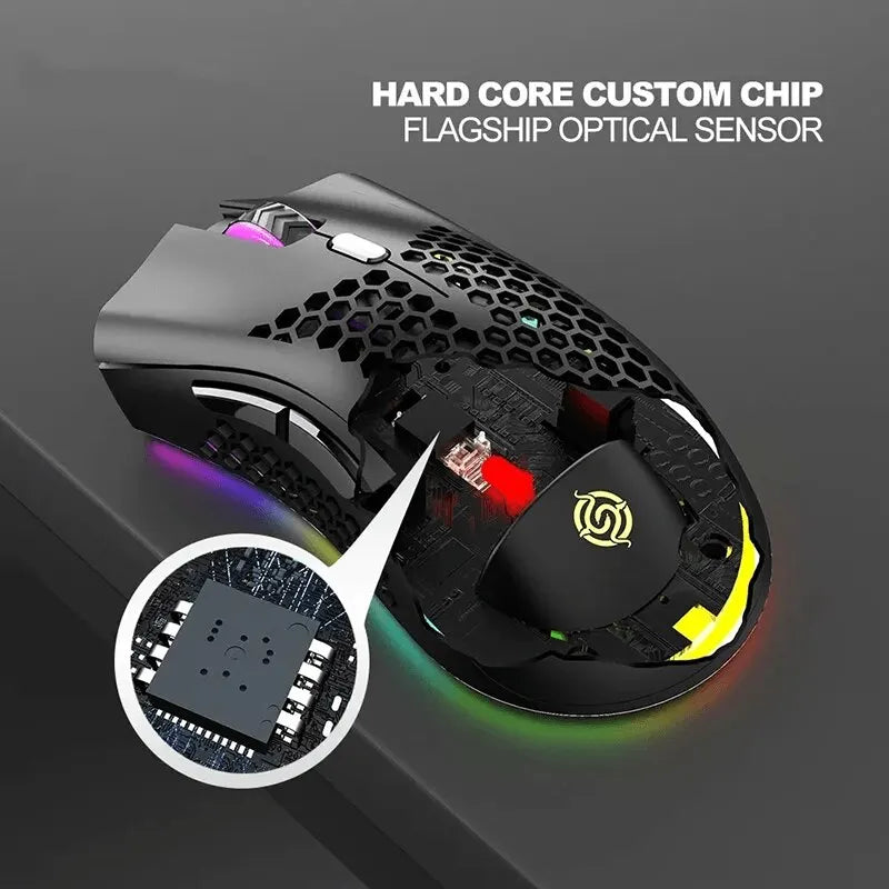 BM600 Rechargeable Wireless Gaming Mouse with RGB Lighting - USB 2.4G Honeycomb Design for Desktop and Laptop Use