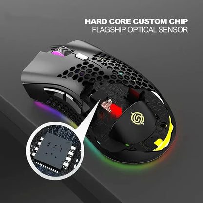 BM600 Rechargeable Wireless Gaming Mouse with RGB Lighting - USB 2.4G Honeycomb Design for Desktop and Laptop Use