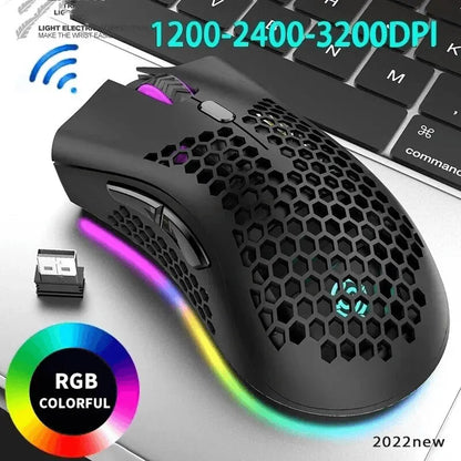 BM600 Rechargeable Wireless Gaming Mouse with RGB Lighting - USB 2.4G Honeycomb Design for Desktop and Laptop Use