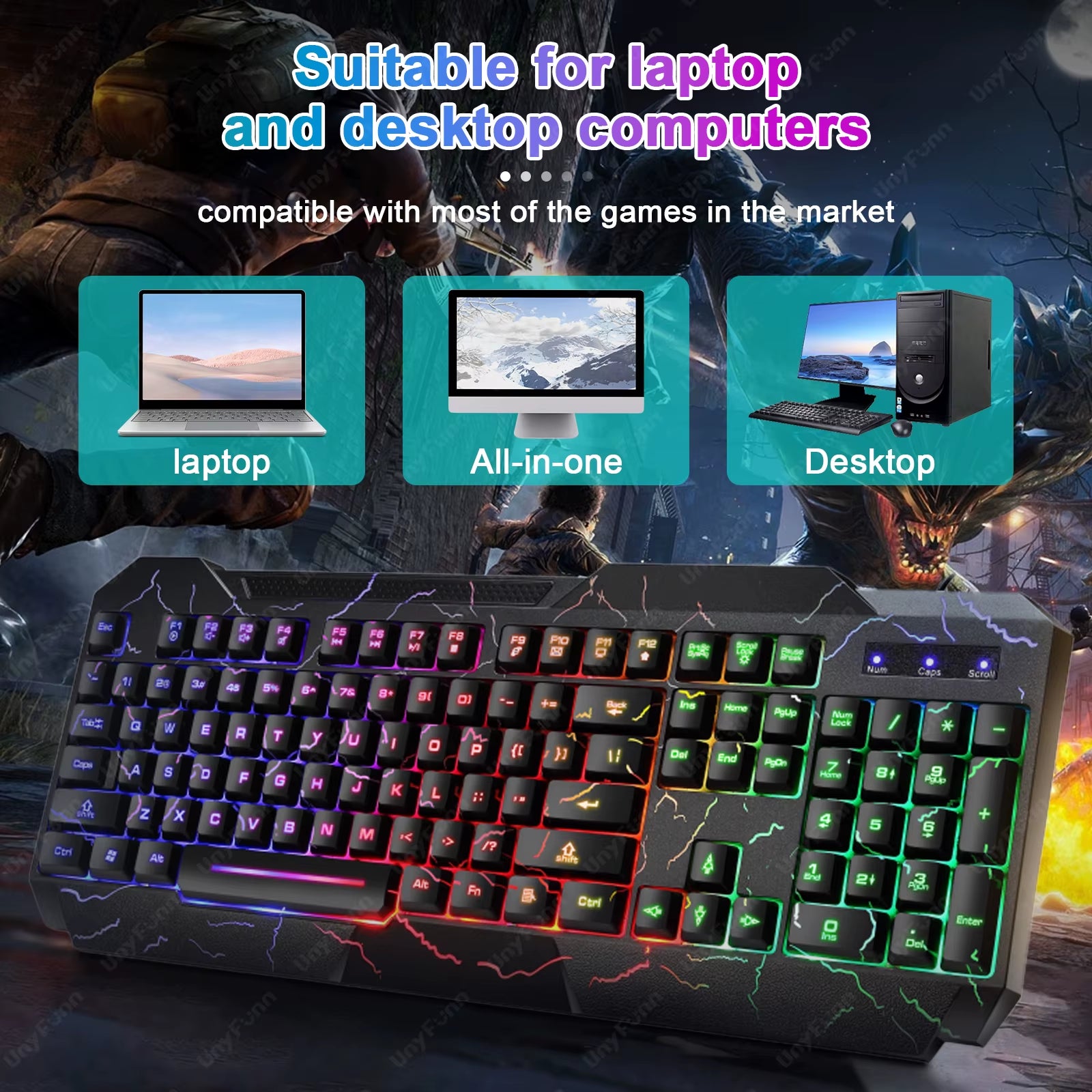 Ergonomic Gaming Keyboard and Mouse Set with Rainbow Backlight and Membrane Feel