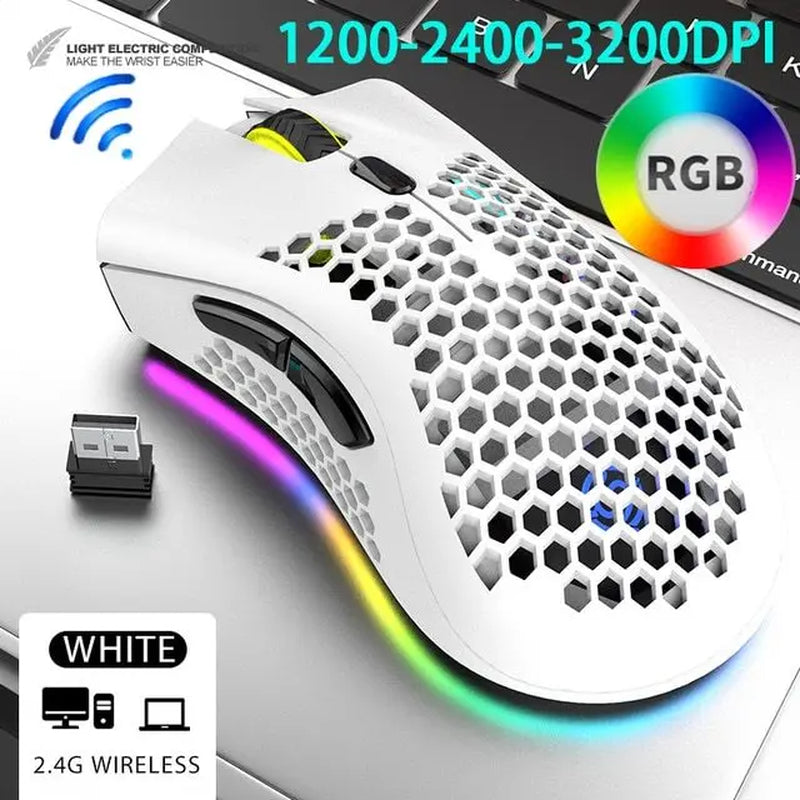 BM600 Rechargeable Wireless Gaming Mouse with RGB Lighting - USB 2.4G Honeycomb Design for Desktop and Laptop Use