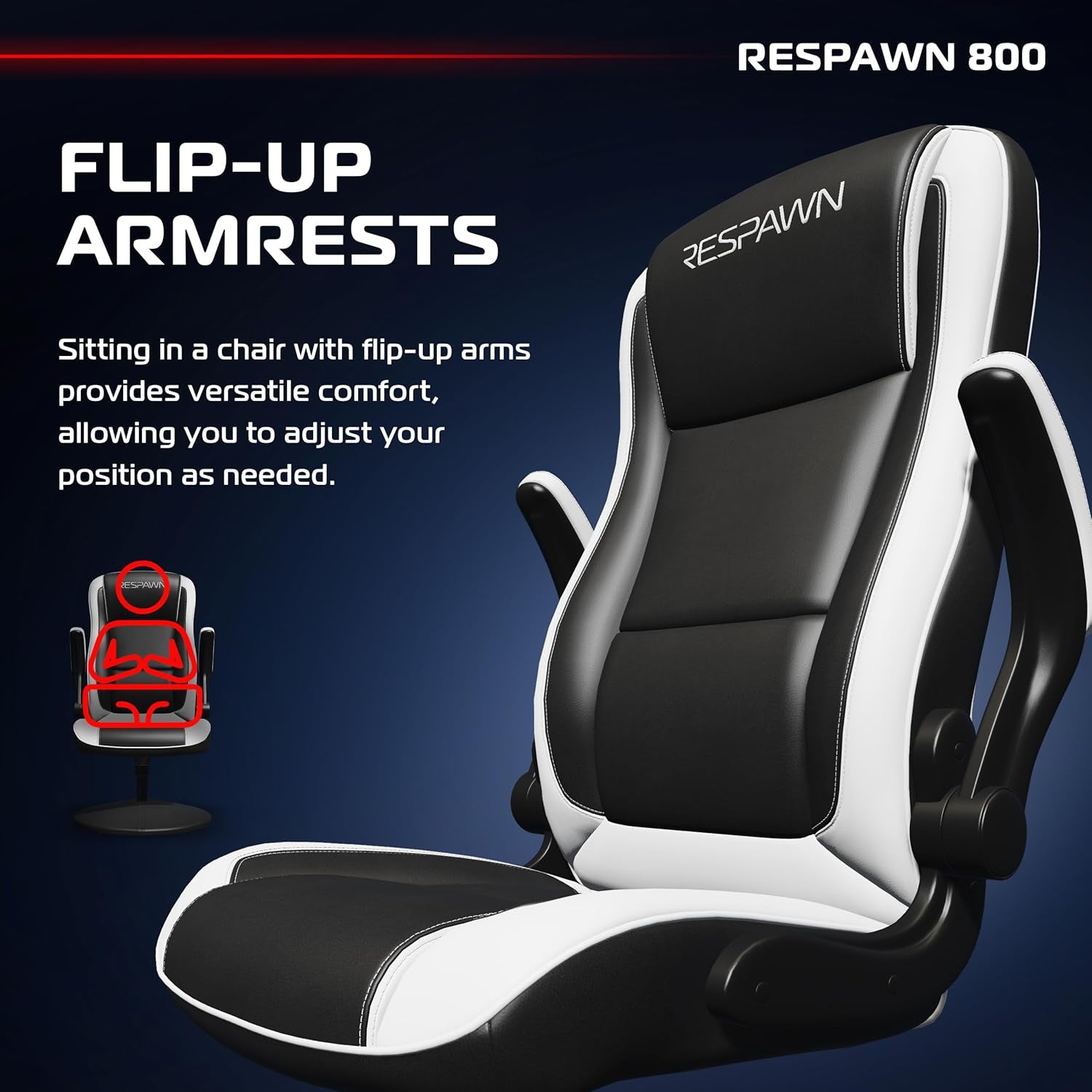 800 Racing-Inspired Gaming Rocker Chair, White RSP 800 BLK WHT