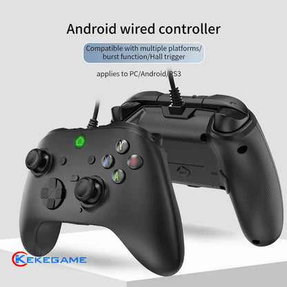 Wired Game Controller for PC, PS3, and Android TV Box with Hall Trigger, Dual Vibration, Programmable Keys, and Turbo Button