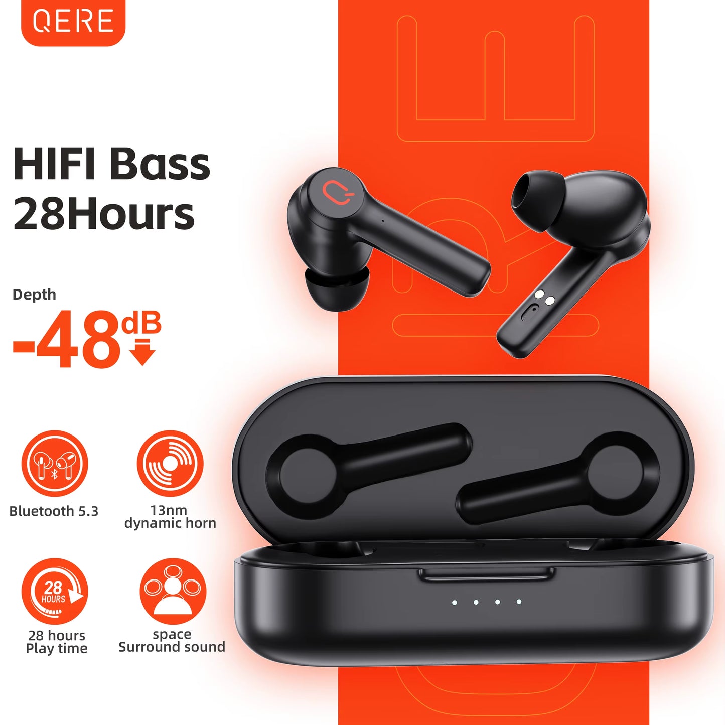 E20 Wireless Headphones, TWS Bluetooth 5.3,HD Microphone,Hifi Earphones,13Mm Driver,68Ms Low Latency,4 Mics, ENC Call, New