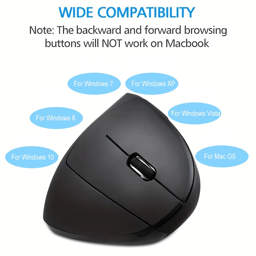 2.4GHz Wireless Vertical Ergonomic Gaming Mouse for Right-Handed Users - USB Compatible for PC and Laptop Use in Home and Office