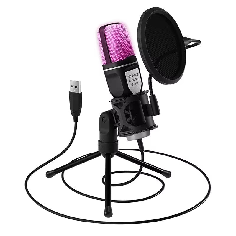 Professional USB Condenser Microphone with RGB Lighting for Podcasting, Streaming, and Gaming on Laptop and Desktop PCs