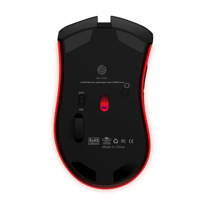 BM600 Rechargeable Wireless Gaming Mouse with RGB Lighting - USB 2.4G Honeycomb Design for Desktop and Laptop Use