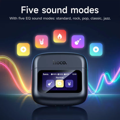 HOCO EQ14 Touch Screen ANC Earphone Bluetooth 5.3 Active Noise Cancellation Wireless Headphone Fast Charge Earbuds Low Latency