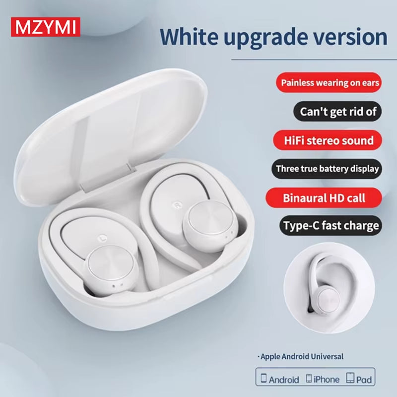 MZYMI Mini Wireless Bluetooth Headphones R200 Touch Control Earphones with Earhook TWS 9D Stereo Sound Earbuds for Sport