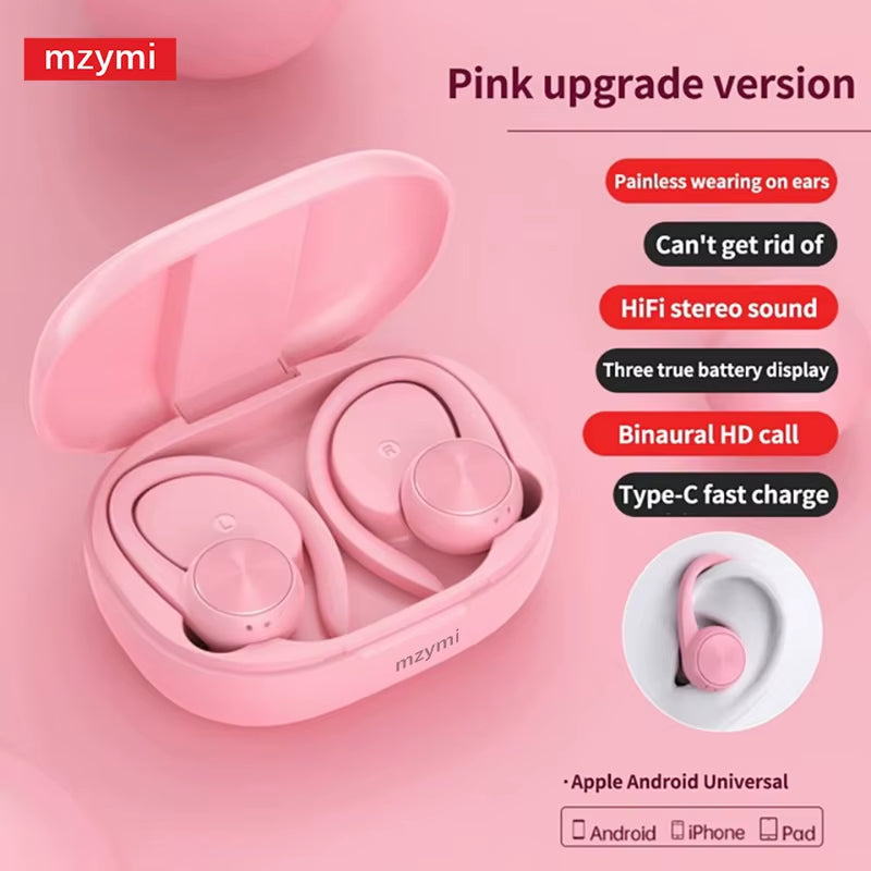 Mzymi R200 Wireless Earbuds Open Ear Bluetooth Headphone Earhooks 9D Stereo Sound Earphones Sports LED Display Headset