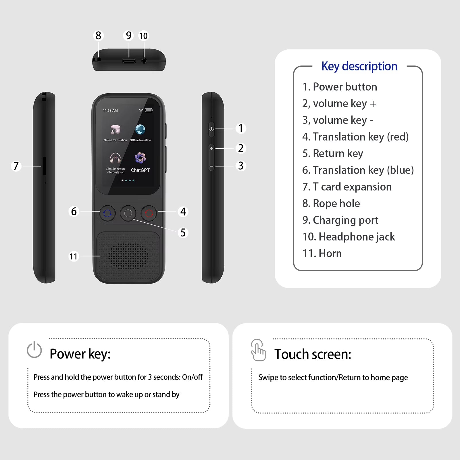 S80 Language AI Translator Device with 138 Languages Voice Translating 17 Offline Translation Simultaneous Interpretation