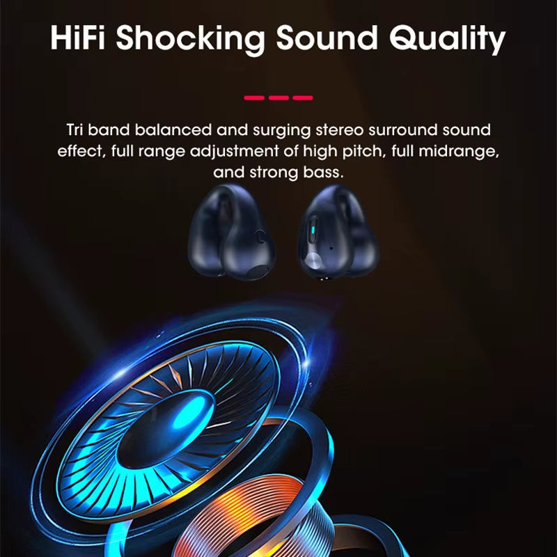 Wireless TWS Bluetooth Earbuds with Hi-Fi Bass - Sport Open Ear Clip Headphones for Gaming and Audio Experience