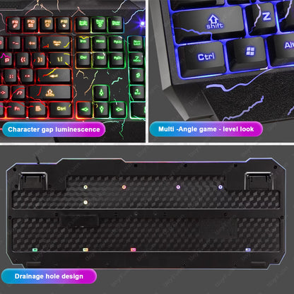 Ergonomic Gaming Keyboard and Mouse Set with Rainbow Backlight and Membrane Feel