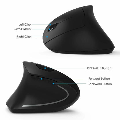 Ergonomic Wireless Vertical Mouse - 2.4G USB Optical Gaming Mouse for Right and Left-Handed Users, Compatible with Laptop and PC