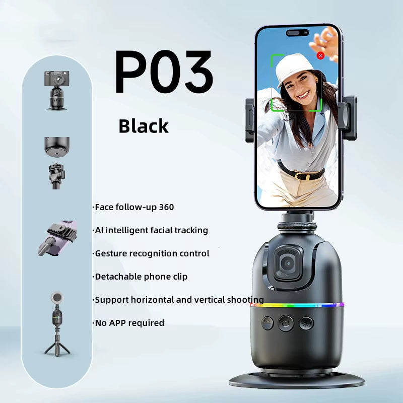 AI P03 Smart Gimbal 360° Auto Face Tracking Gimbal All-In-One Rotation for Smartphone Video Vlog Stabilizer Tripod Phone Holder